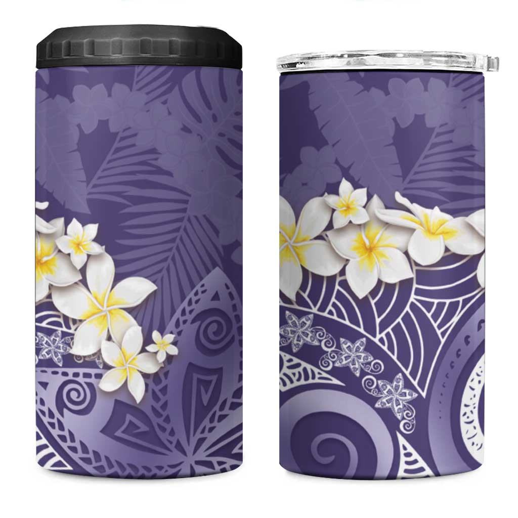 Violet Polynesian Tribal Frangipani Tropical Vibe 4 in 1 Can Cooler Tumbler LT14 One Size: 16 oz Violet - Polynesian Pride
