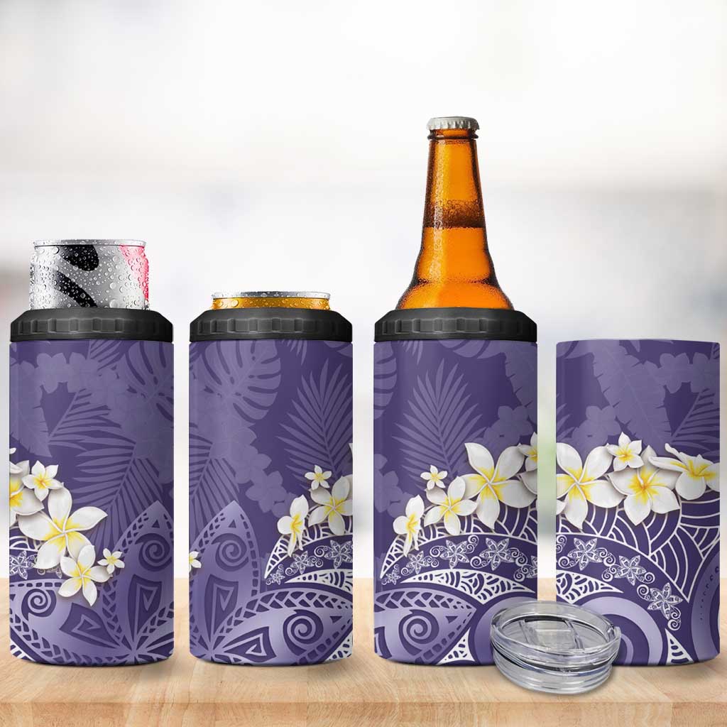 Violet Polynesian Tribal Frangipani Tropical Vibe 4 in 1 Can Cooler Tumbler LT14 - Polynesian Pride