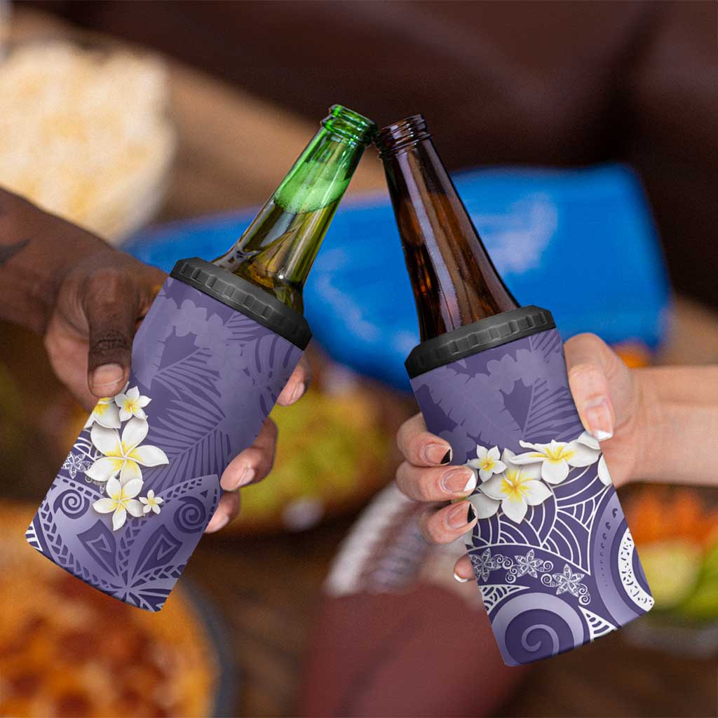 Violet Polynesian Tribal Frangipani Tropical Vibe 4 in 1 Can Cooler Tumbler LT14 - Polynesian Pride