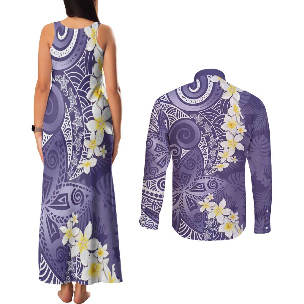 Violet Polynesian Tribal Frangipani Tropical Vibe Couples Matching Tank Maxi Dress and Long Sleeve Button Shirt LT14 - Polynesian Pride