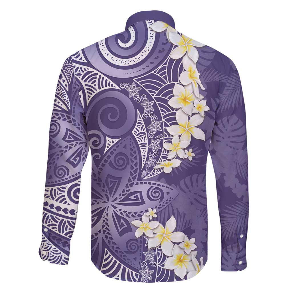 Violet Polynesian Tribal Frangipani Tropical Vibe Family Matching Long Sleeve Bodycon Dress and Hawaiian Shirt