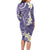 Violet Polynesian Tribal Frangipani Tropical Vibe Family Matching Long Sleeve Bodycon Dress and Hawaiian Shirt