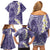 Violet Polynesian Tribal Frangipani Tropical Vibe Family Matching Off Shoulder Short Dress and Hawaiian Shirt