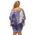 Violet Polynesian Tribal Frangipani Tropical Vibe Family Matching Off Shoulder Short Dress and Hawaiian Shirt