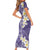 Violet Polynesian Tribal Frangipani Tropical Vibe Family Matching Short Sleeve Bodycon Dress and Hawaiian Shirt