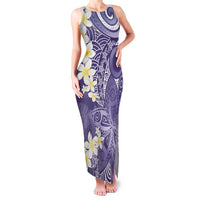 Violet Polynesian Tribal Frangipani Tropical Vibe Family Matching Tank Maxi Dress and Hawaiian Shirt