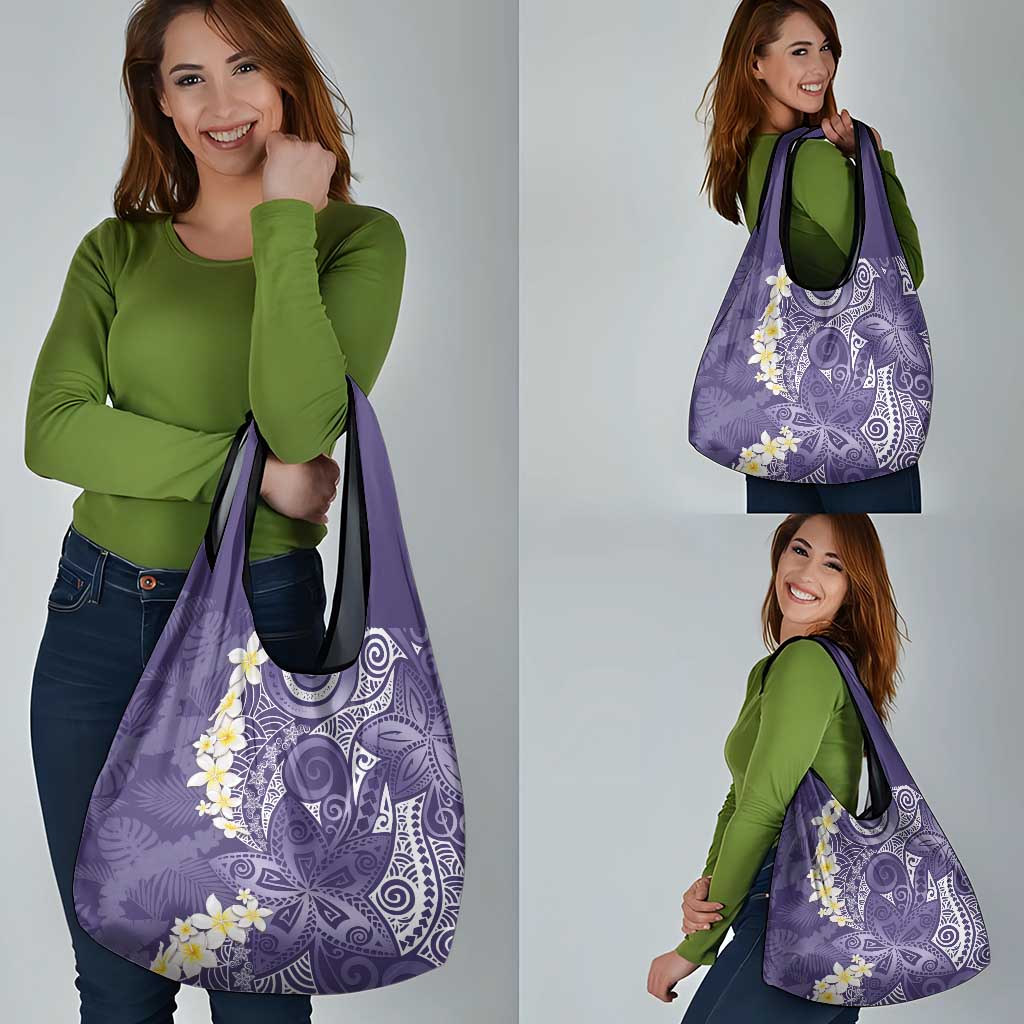 Violet Polynesian Tribal Frangipani Tropical Vibe Grocery Bag LT14 - Polynesian Pride