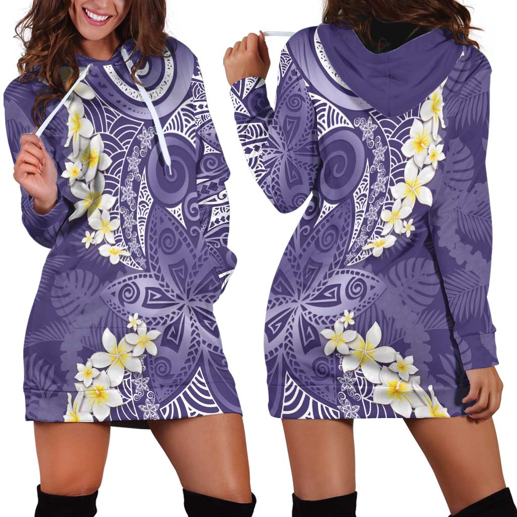 Violet Polynesian Tribal Frangipani Tropical Vibe Hoodie Dress LT14 - Polynesian Pride