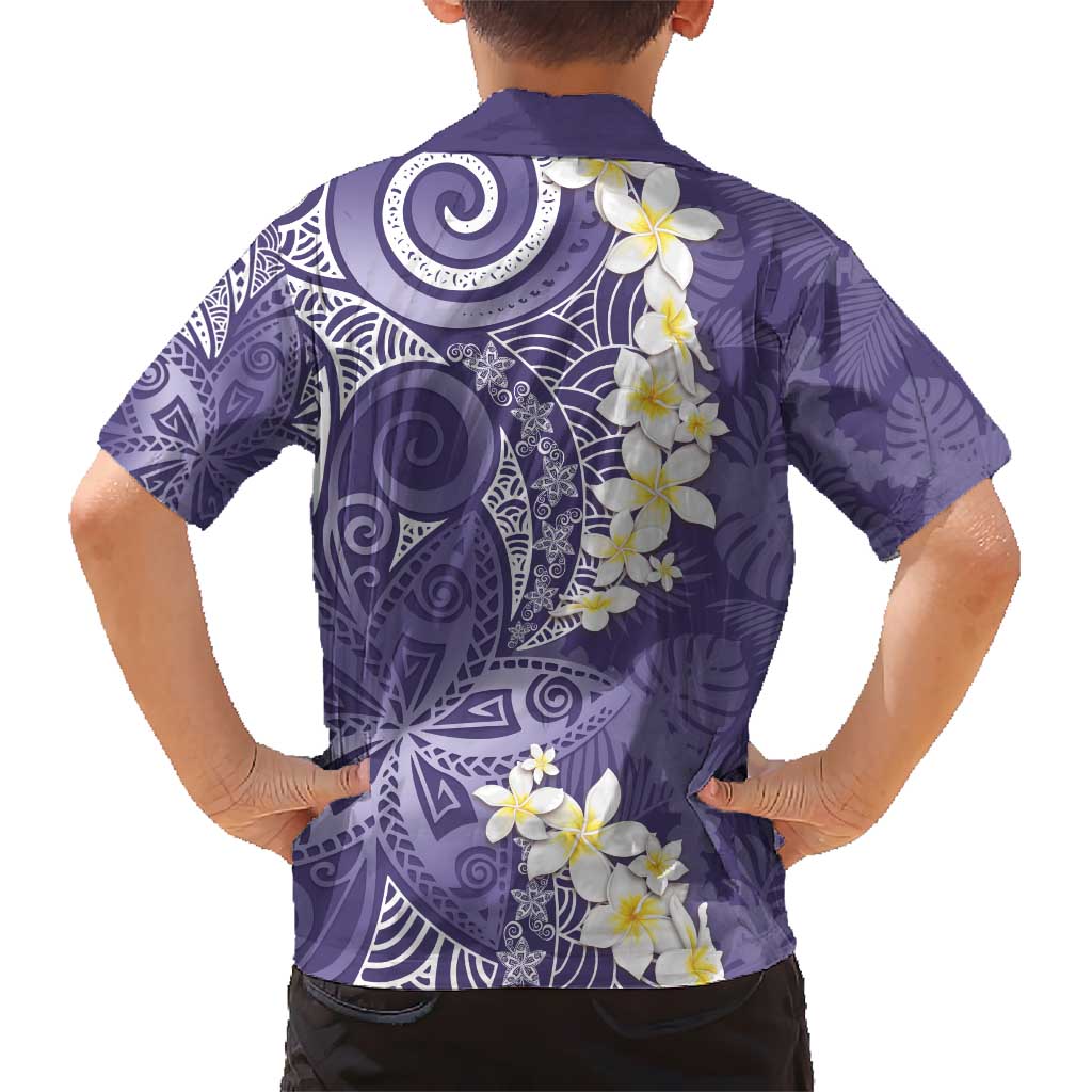 Violet Polynesian Tribal Frangipani Tropical Vibe Kid Hawaiian Shirt