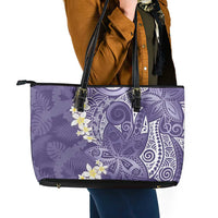 Violet Polynesian Tribal Frangipani Tropical Vibe Leather Tote Bag LT14 - Polynesian Pride