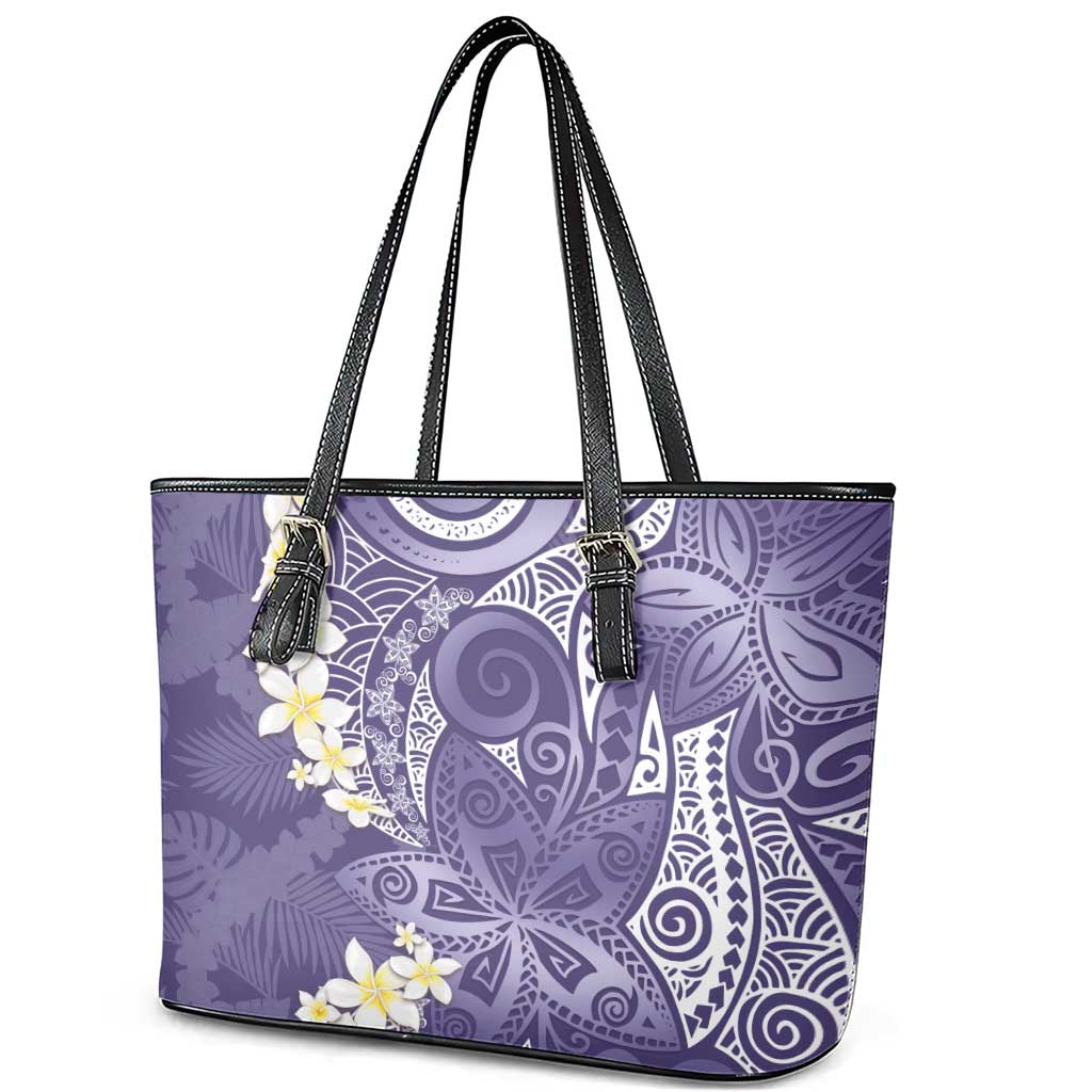 Violet Polynesian Tribal Frangipani Tropical Vibe Leather Tote Bag LT14 - Polynesian Pride