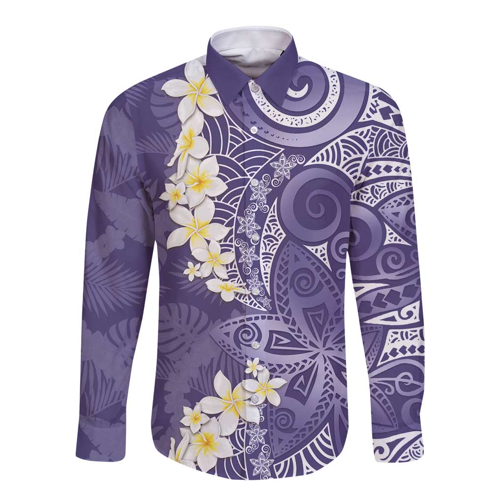 Violet Polynesian Tribal Frangipani Tropical Vibe Long Sleeve Button Shirt LT14 Unisex Violet - Polynesian Pride