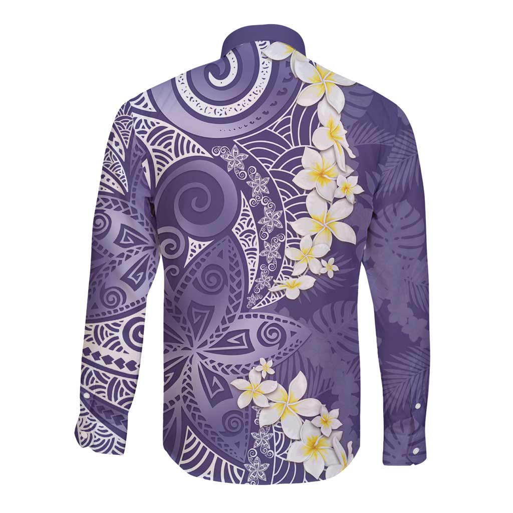 Violet Polynesian Tribal Frangipani Tropical Vibe Long Sleeve Button Shirt LT14 - Polynesian Pride