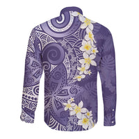 Violet Polynesian Tribal Frangipani Tropical Vibe Long Sleeve Button Shirt LT14 - Polynesian Pride