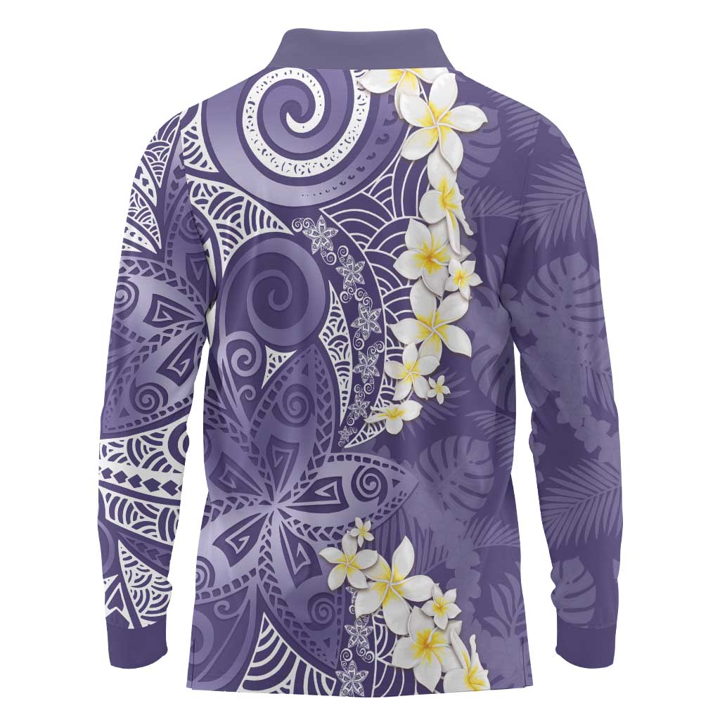 Violet Polynesian Tribal Frangipani Tropical Vibe Long Sleeve Polo Shirt LT14 - Polynesian Pride