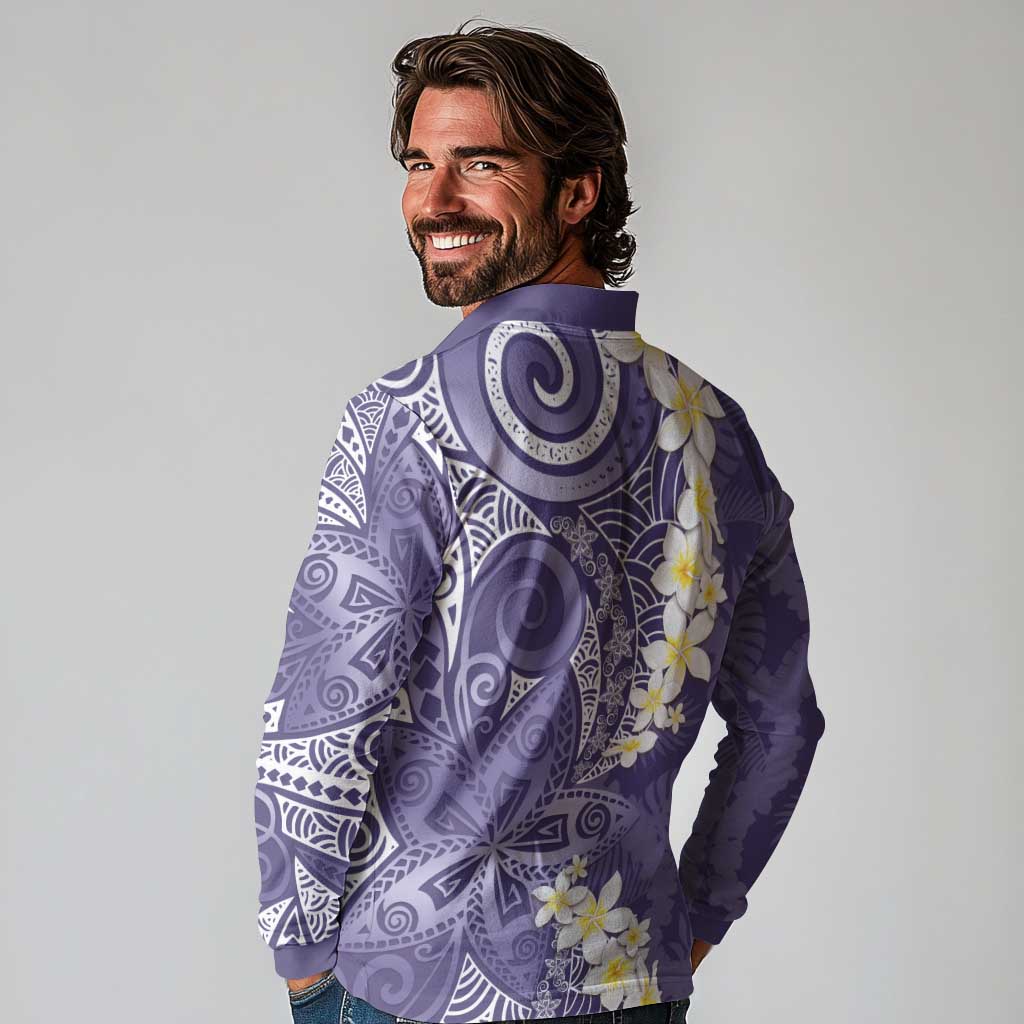 Violet Polynesian Tribal Frangipani Tropical Vibe Long Sleeve Polo Shirt LT14 - Polynesian Pride