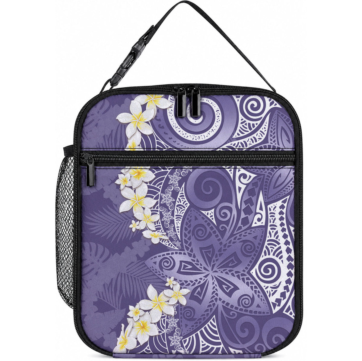 Violet Polynesian Tribal Frangipani Tropical Vibe Lunch Bag LT14 10.2 × 8.3 × 4.3 inch Violet - Polynesian Pride