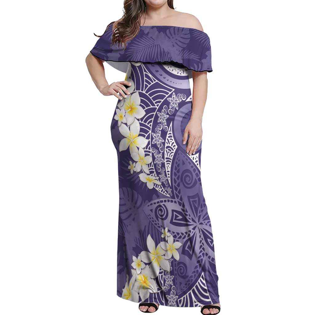 Violet Polynesian Tribal Frangipani Tropical Vibe Off Shoulder Maxi Dress LT14 Women Violet - Polynesian Pride