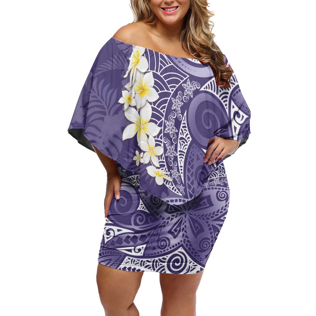 Violet Polynesian Tribal Frangipani Tropical Vibe Off Shoulder Short Dress LT14 Women Violet - Polynesian Pride