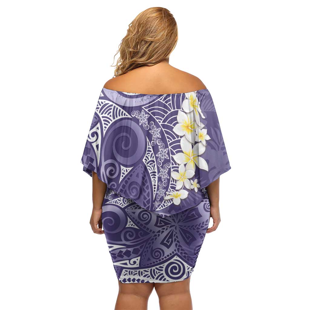 Violet Polynesian Tribal Frangipani Tropical Vibe Off Shoulder Short Dress LT14 - Polynesian Pride