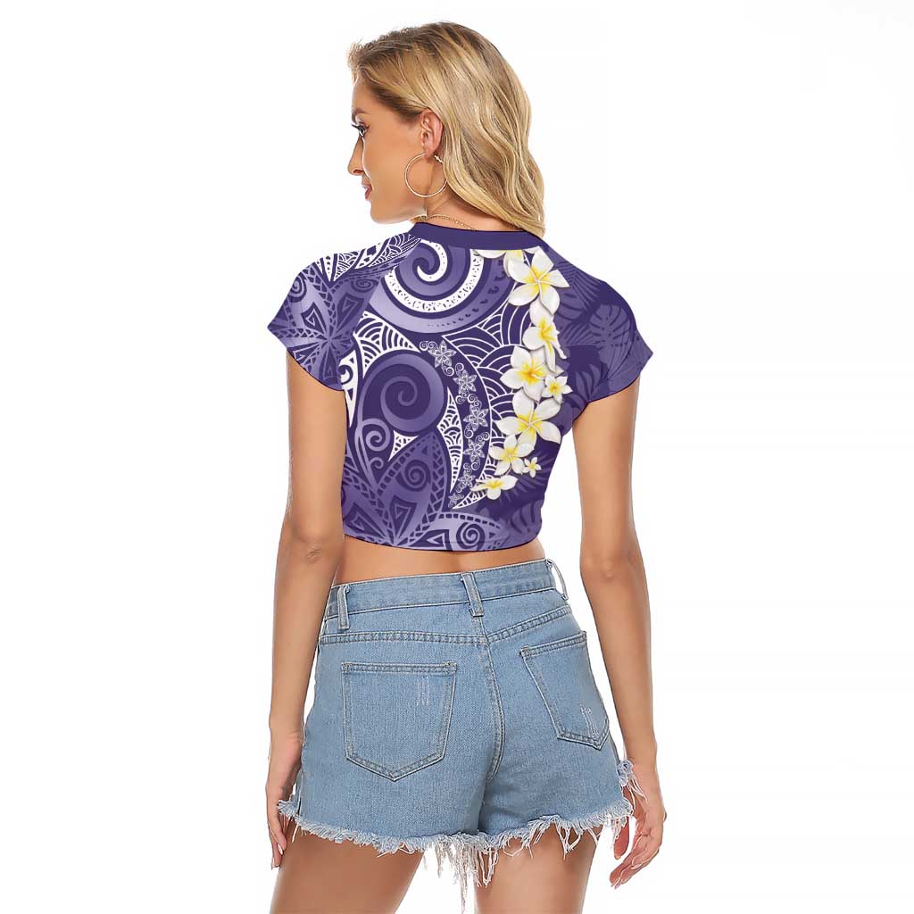Violet Polynesian Tribal Frangipani Tropical Vibe Raglan Cropped T Shirt LT14 - Polynesian Pride