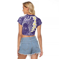 Violet Polynesian Tribal Frangipani Tropical Vibe Raglan Cropped T Shirt LT14 - Polynesian Pride