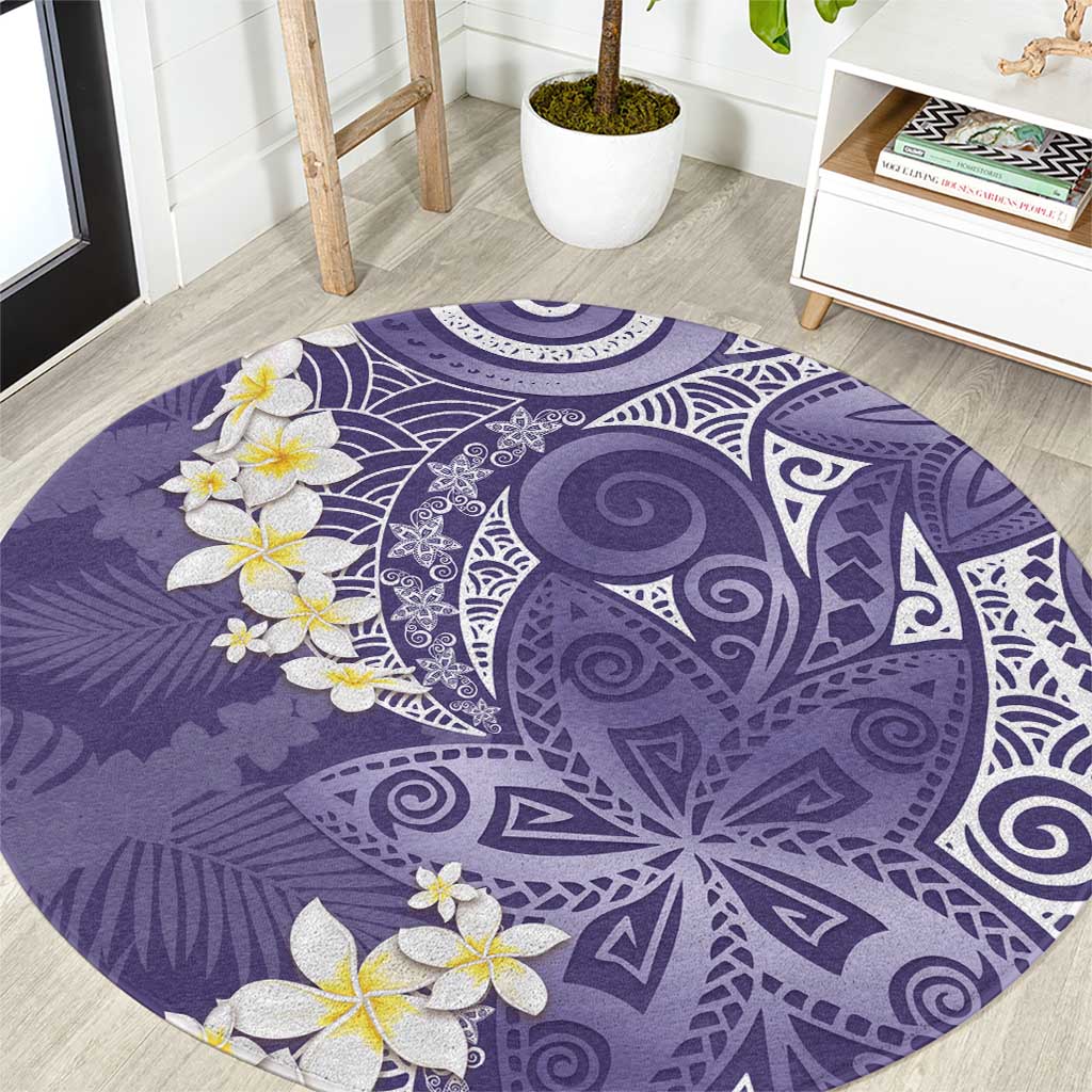 Violet Polynesian Tribal Frangipani Tropical Vibe Round Carpet