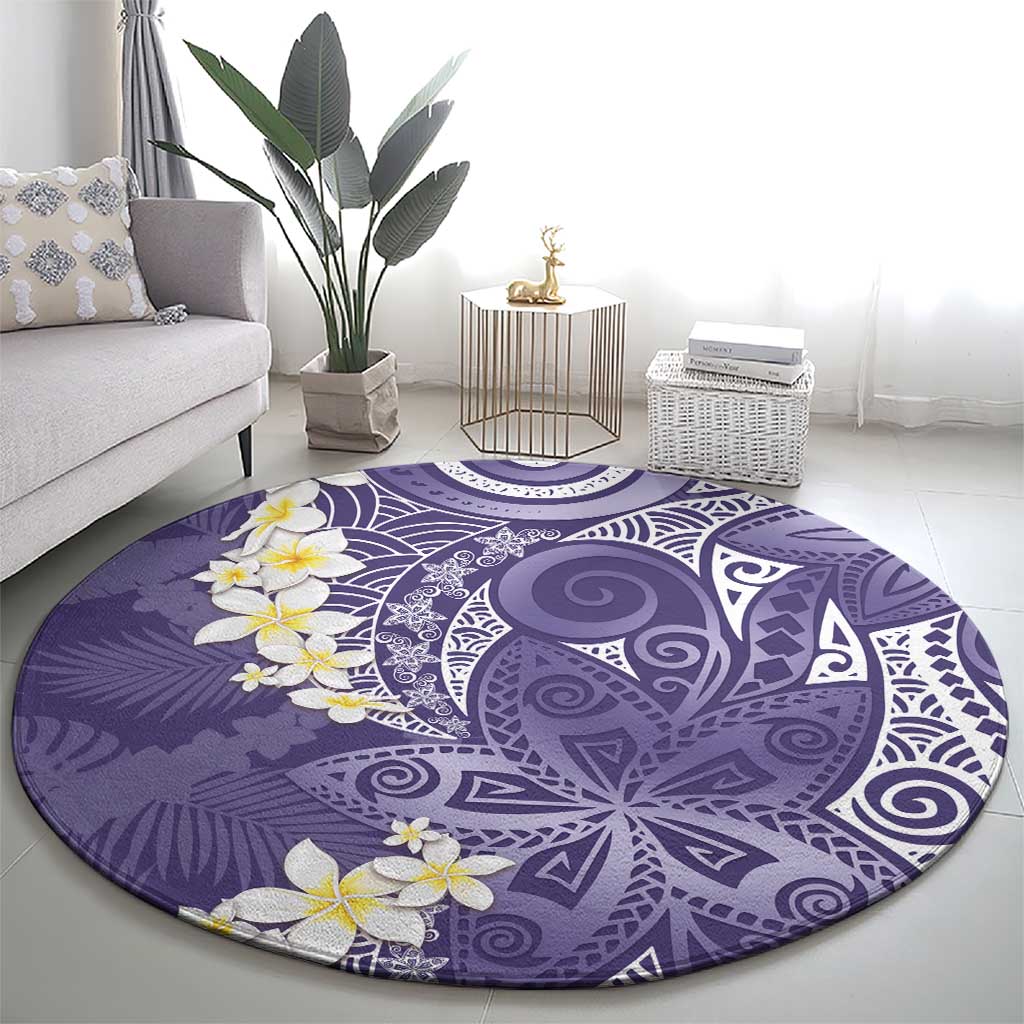Violet Polynesian Tribal Frangipani Tropical Vibe Round Carpet
