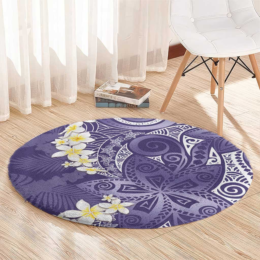 Violet Polynesian Tribal Frangipani Tropical Vibe Round Carpet