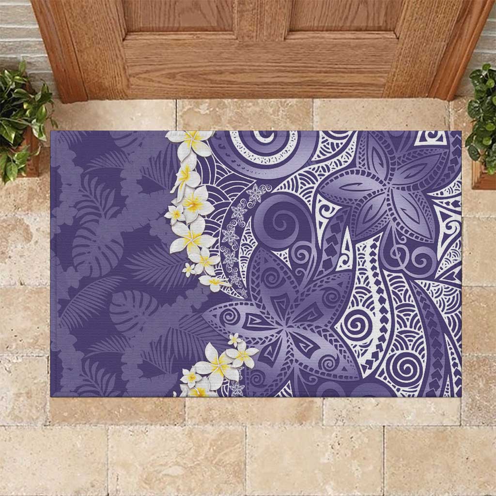 Violet Polynesian Tribal Frangipani Tropical Vibe Rubber Doormat LT14 Violet - Polynesian Pride