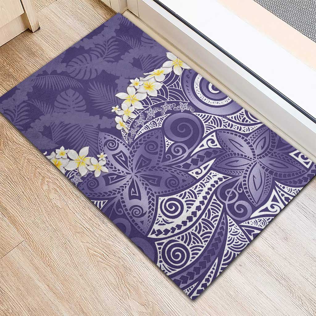 Violet Polynesian Tribal Frangipani Tropical Vibe Rubber Doormat LT14 - Polynesian Pride