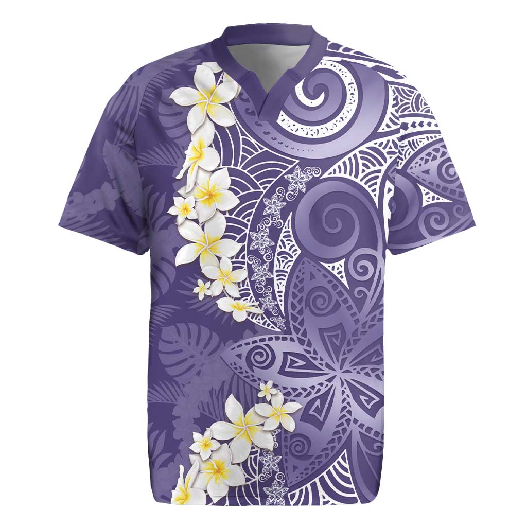 Violet Polynesian Tribal Frangipani Tropical Vibe Rugby Jersey