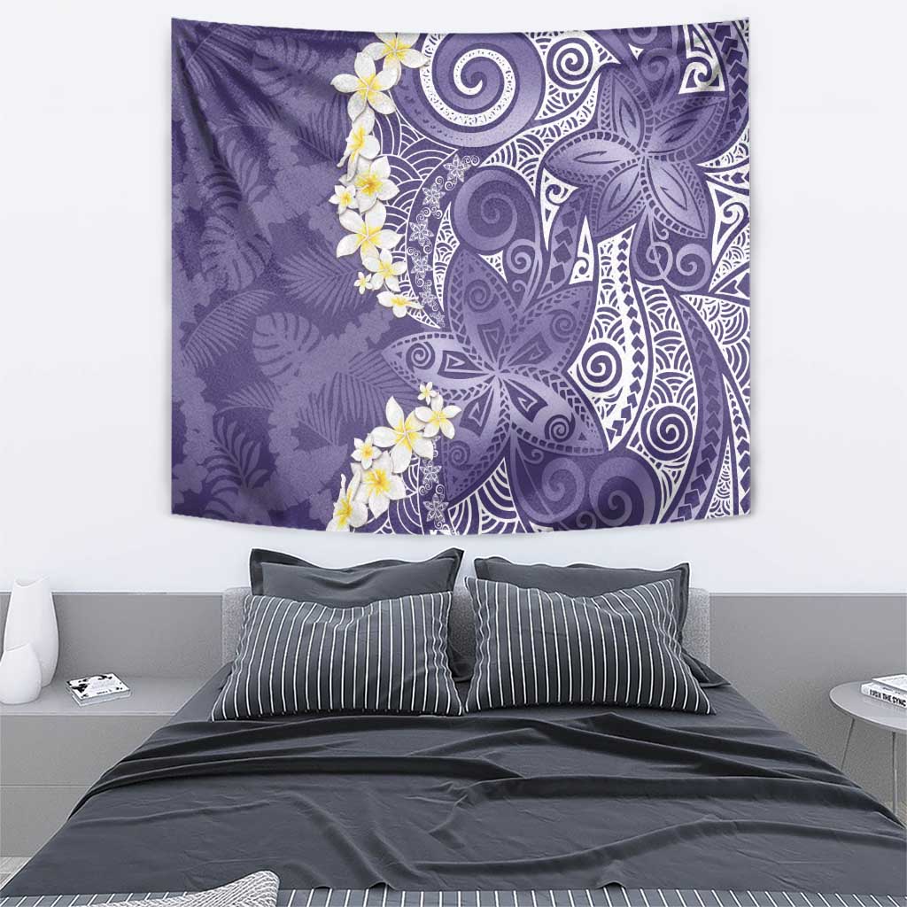 Violet Polynesian Tribal Frangipani Tropical Vibe Tapestry