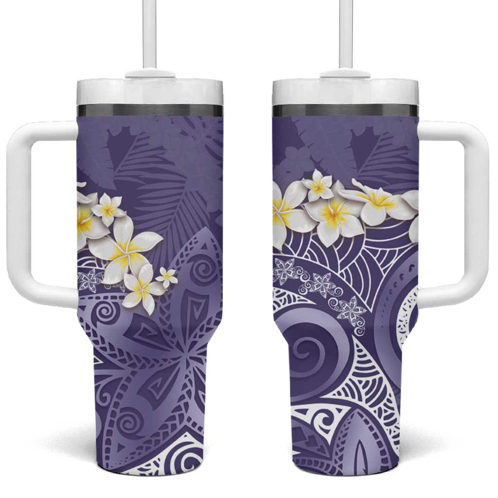 Violet Polynesian Tribal Frangipani Tropical Vibe Tumbler With Handle LT14 One Size: 40 oz Violet - Polynesian Pride