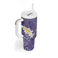 Violet Polynesian Tribal Frangipani Tropical Vibe Tumbler With Handle LT14 - Polynesian Pride