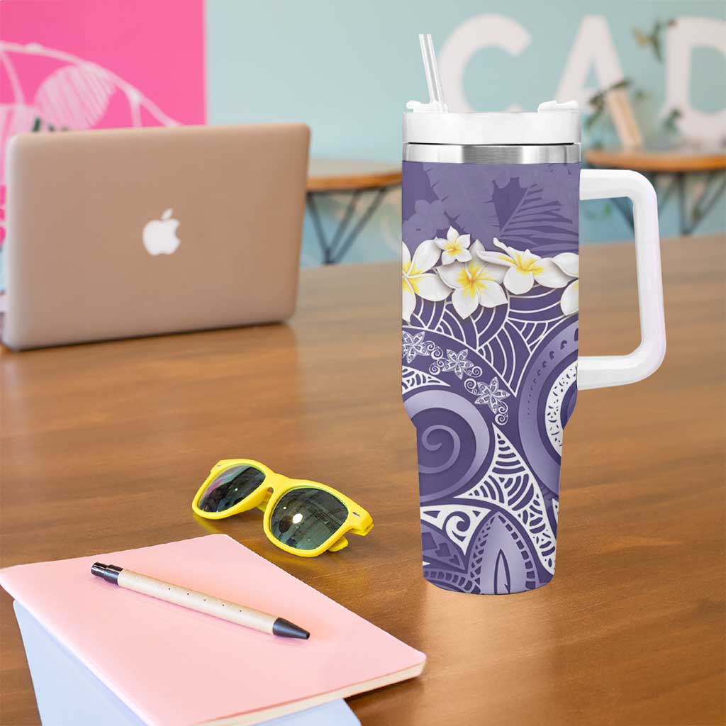 Violet Polynesian Tribal Frangipani Tropical Vibe Tumbler With Handle LT14 - Polynesian Pride