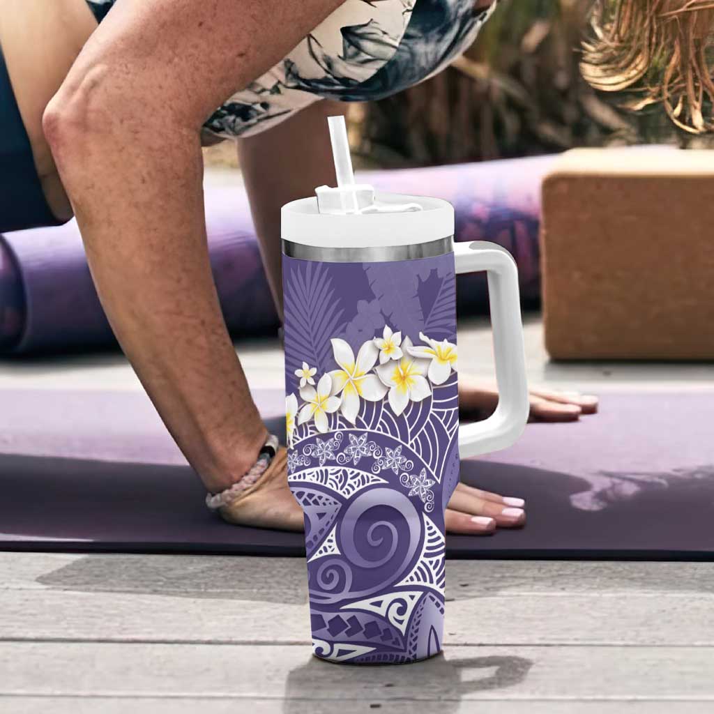 Violet Polynesian Tribal Frangipani Tropical Vibe Tumbler With Handle LT14 - Polynesian Pride