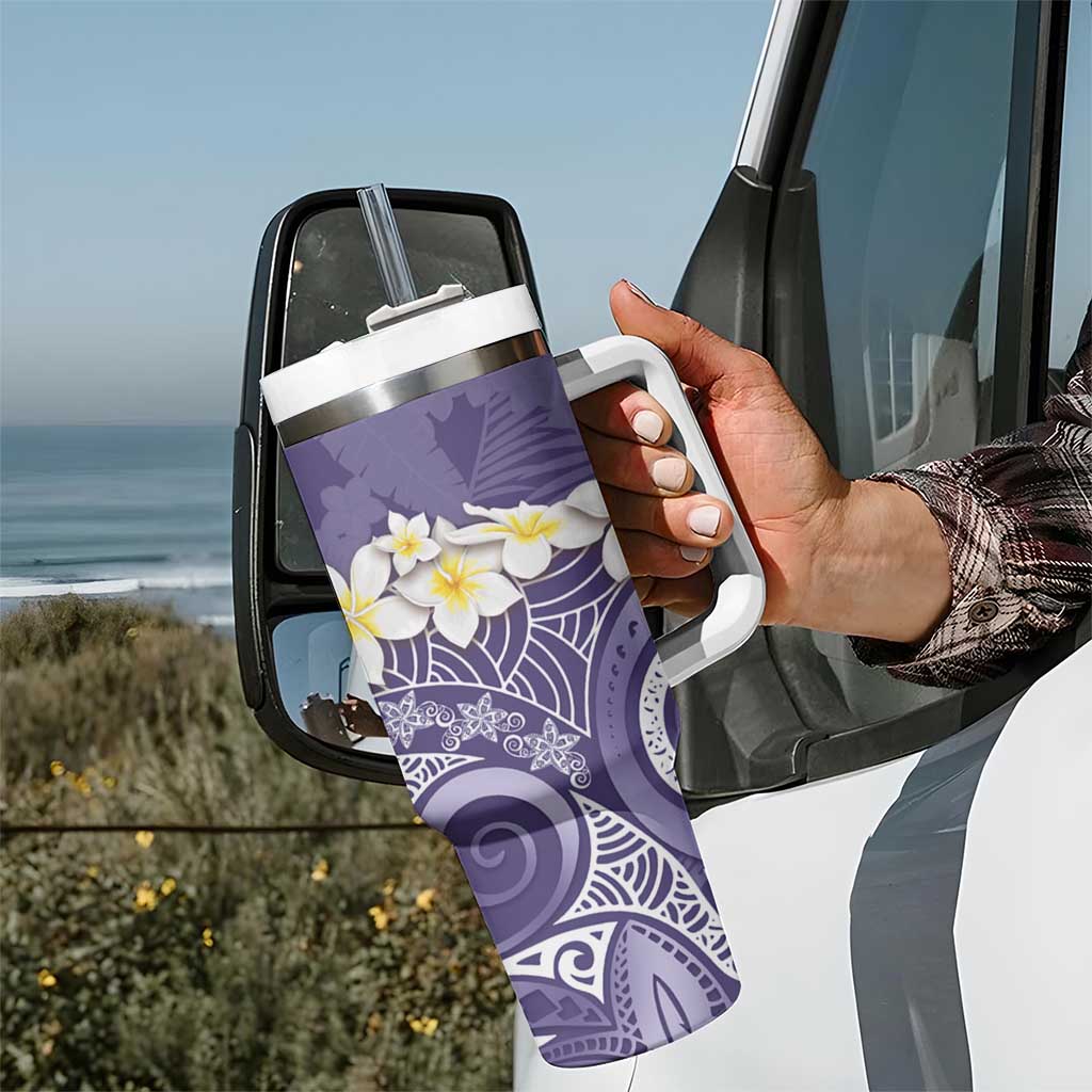 Violet Polynesian Tribal Frangipani Tropical Vibe Tumbler With Handle LT14 - Polynesian Pride