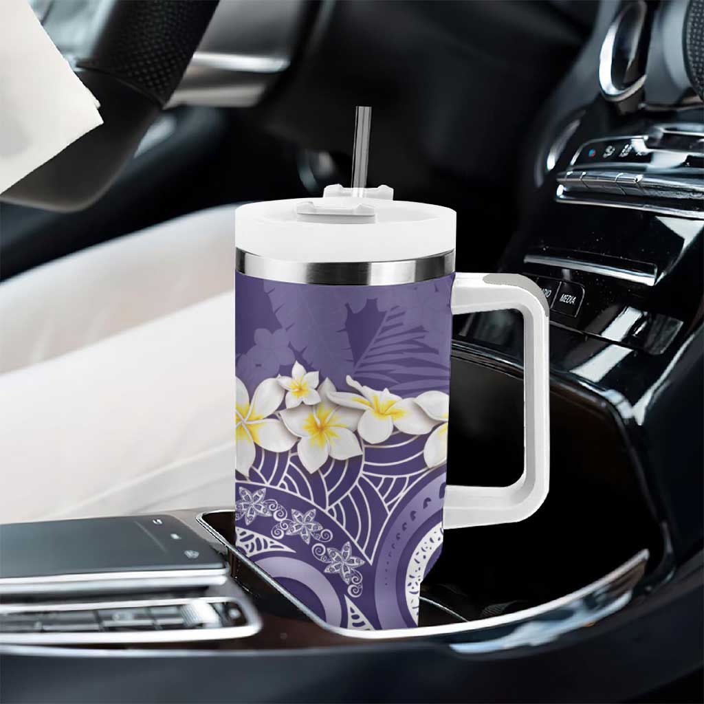 Violet Polynesian Tribal Frangipani Tropical Vibe Tumbler With Handle LT14 - Polynesian Pride