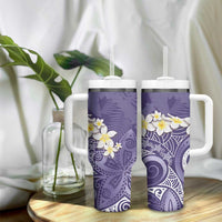 Violet Polynesian Tribal Frangipani Tropical Vibe Tumbler With Handle LT14 - Polynesian Pride