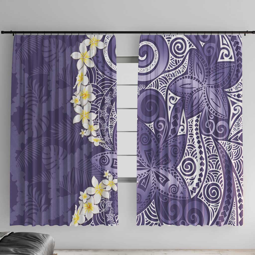 Violet Polynesian Tribal Frangipani Tropical Vibe Window Curtain LT14 With Hooks Violet - Polynesian Pride
