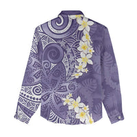 Violet Polynesian Tribal Frangipani Tropical Vibe Women Casual Shirt