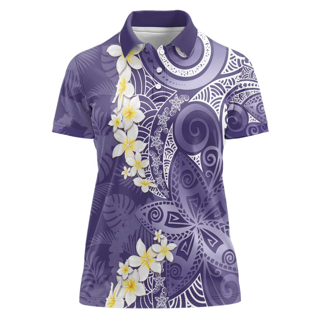 Violet Polynesian Tribal Frangipani Tropical Vibe Women Polo Shirt