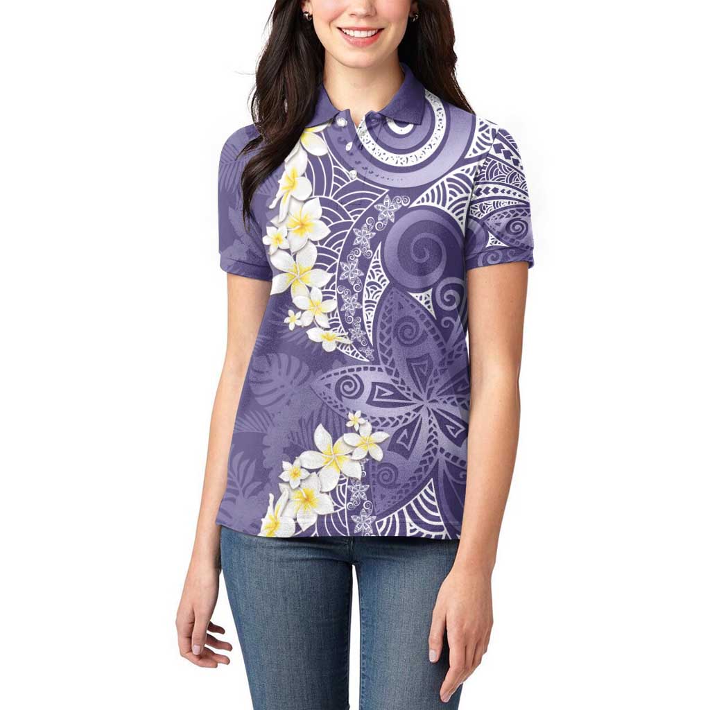Violet Polynesian Tribal Frangipani Tropical Vibe Women Polo Shirt