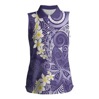 Violet Polynesian Tribal Frangipani Tropical Vibe Women Sleeveless Polo Shirt