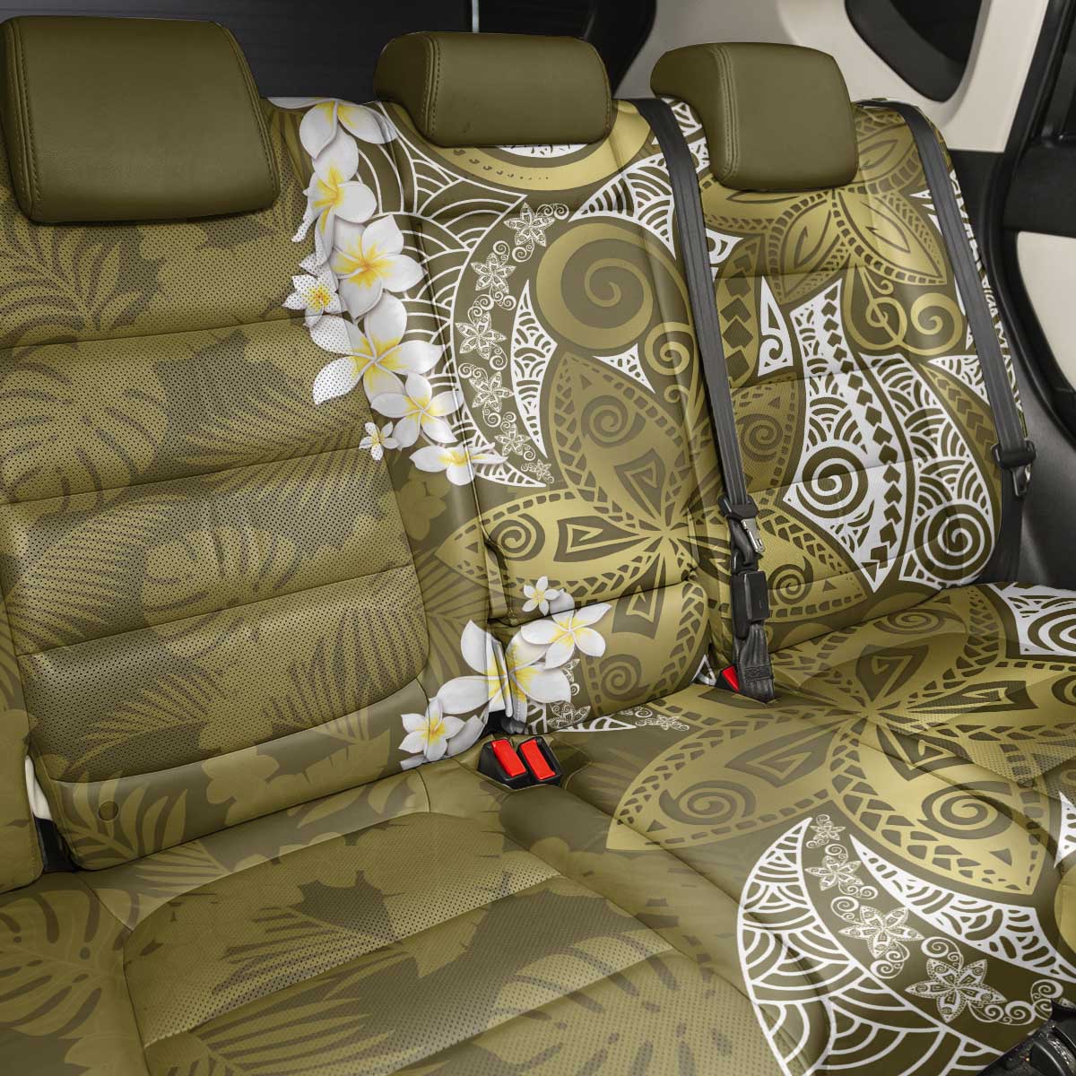 Gold Polynesian Tribal Frangipani Tropical Vibe Back Car Seat Cover