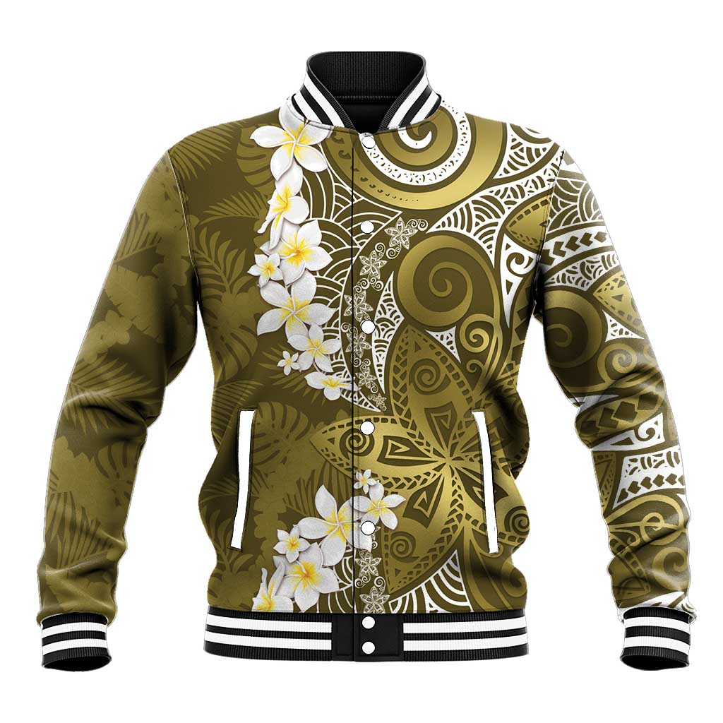 Gold Polynesian Tribal Frangipani Tropical Vibe Baseball Jacket LT14 Unisex Gold - Polynesian Pride