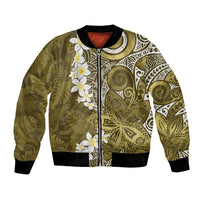 Gold Polynesian Tribal Frangipani Tropical Vibe Bomber Jacket