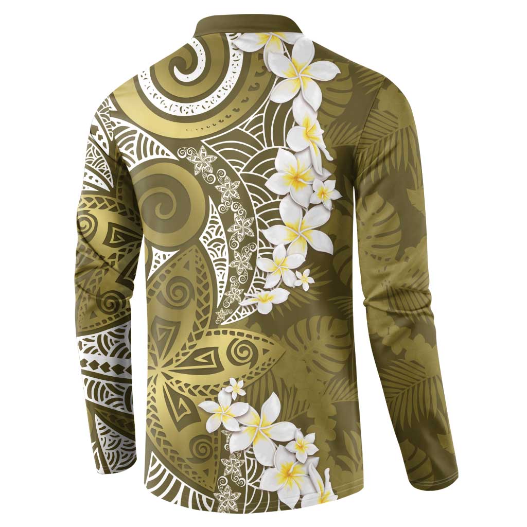 Gold Polynesian Tribal Frangipani Tropical Vibe Button Sweatshirt LT14 - Polynesian Pride