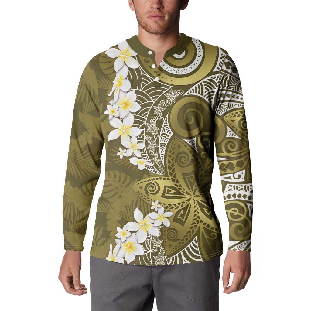 Gold Polynesian Tribal Frangipani Tropical Vibe Button Sweatshirt LT14 - Polynesian Pride